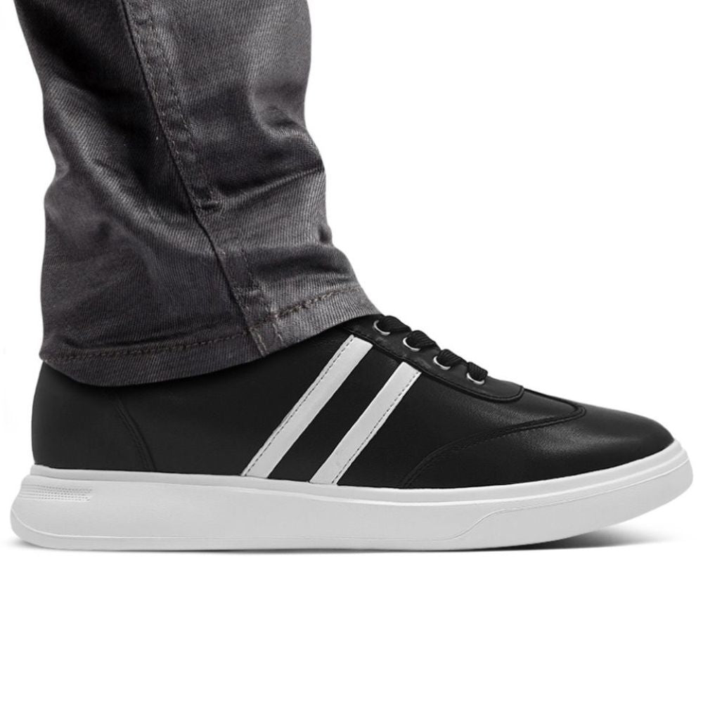 Mr. Ezekiel 6cm | 2.4 Inches Black Leather Elevator Sneakers | Casual Leather Elevator Sneakers