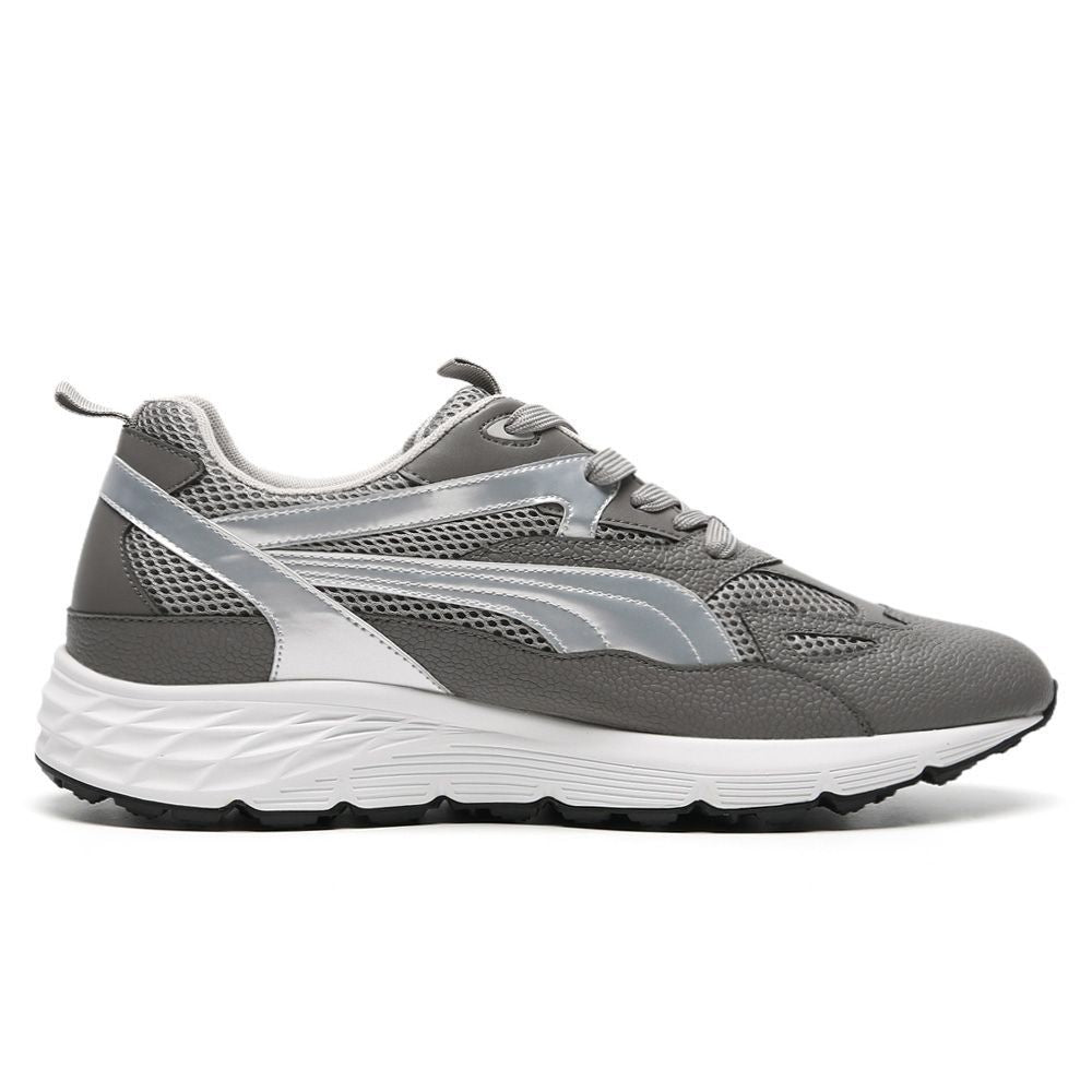 Side view of Mr. Gunther grey sports shoes showing 8cm total height increase.