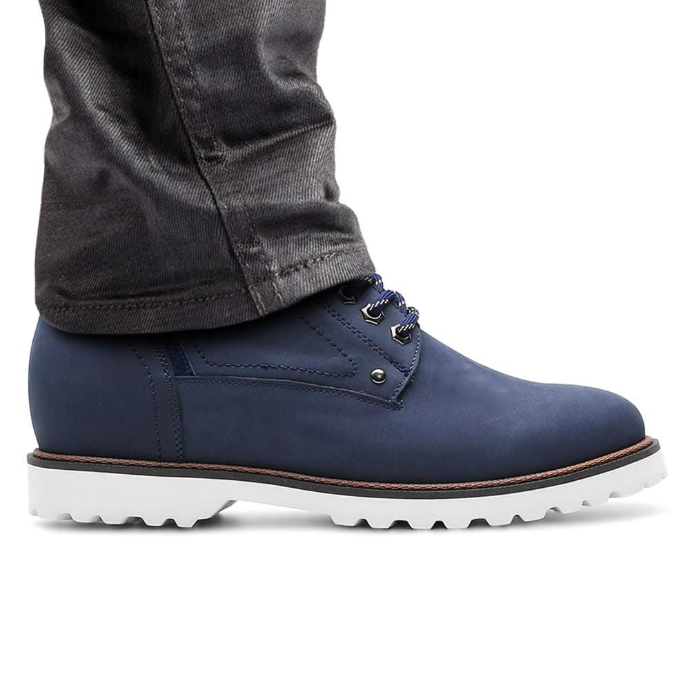 8cm Taller Blue Suede Elevator Work Boots