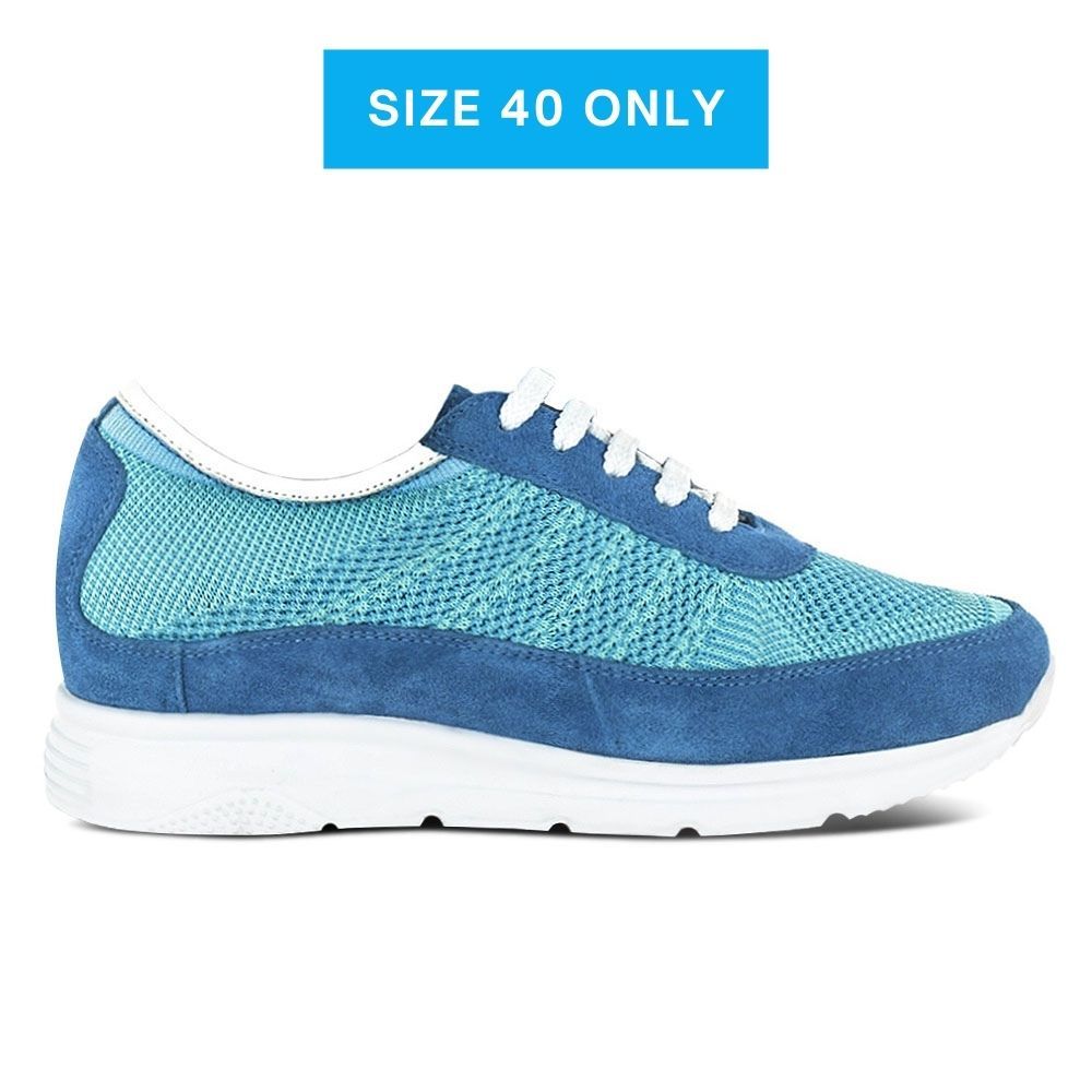 Blue and white sneakers with hidden lifts for women