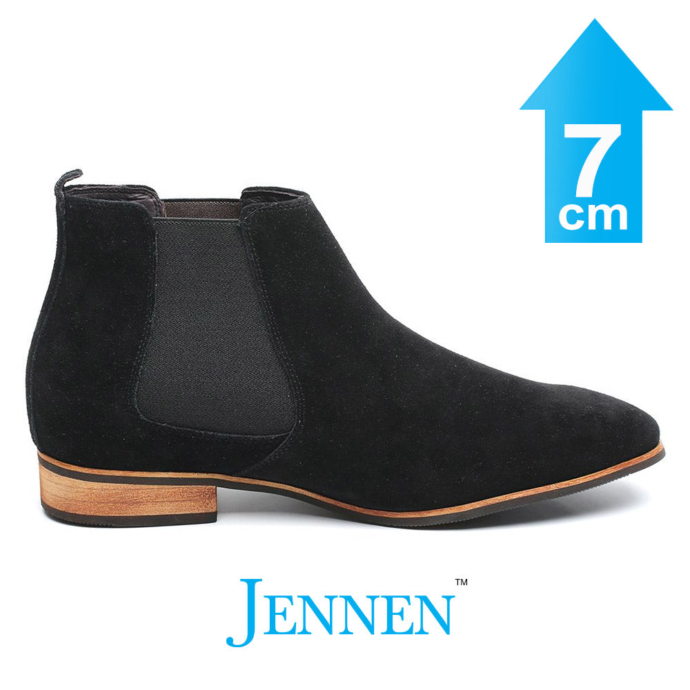 Mr. Norris Black 7cm | 2.8 inches Taller Black Suede Men Elevated Boots