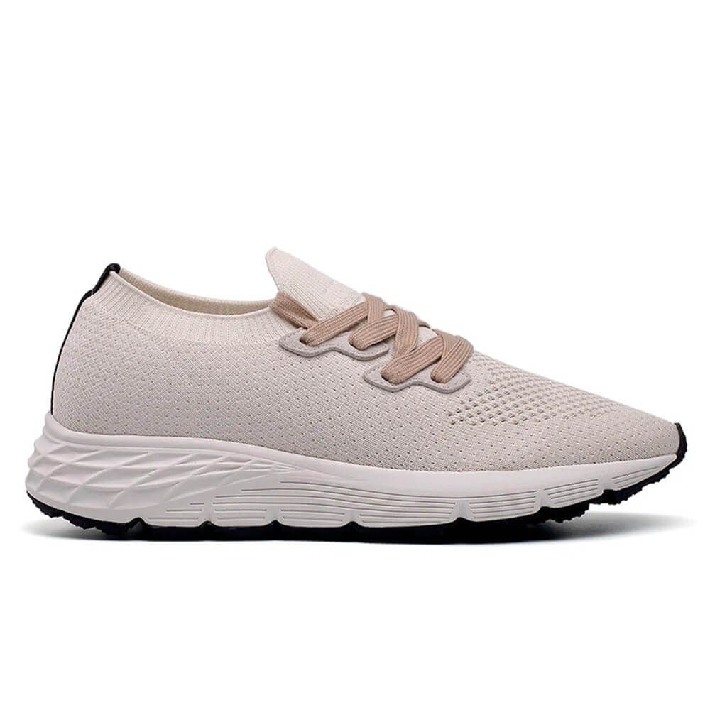 Beige Mr. Palma 7cm height-increasing sneakers for men by JENNEN Shoes featuring hidden lift insoles and breathable fly knit upper.