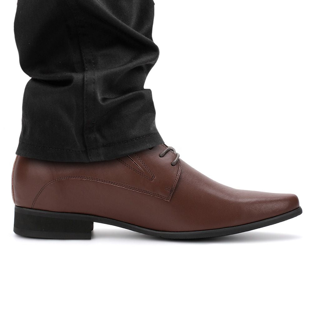 Mr. Parkinson brown vegan elevator wedding shoes for men with 8cm hidden lift, premium microfibre upper, and classic formal design by JENNEN Shoes.