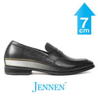 Mr. Deaton 7cm | 2.8 inches Black Leather Slip On Height-Boosting Shoes