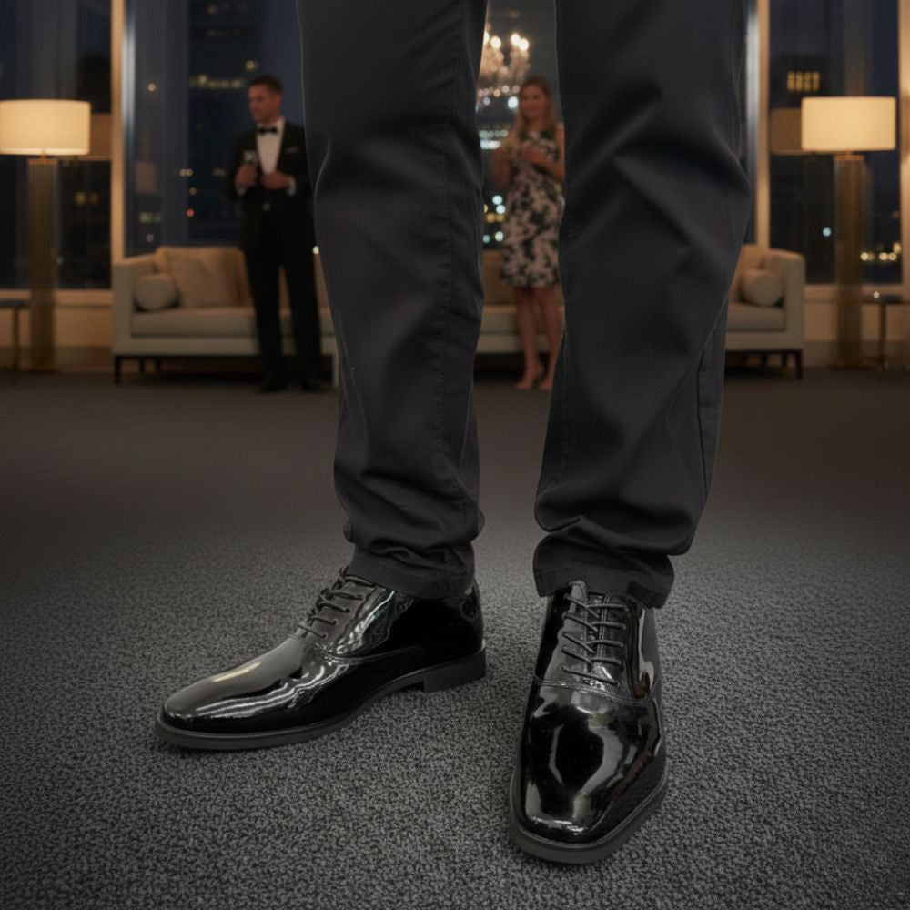 Mr. Webern Patent 7cm | 2.8 inches Taller Shiny Tuxedo Shoes