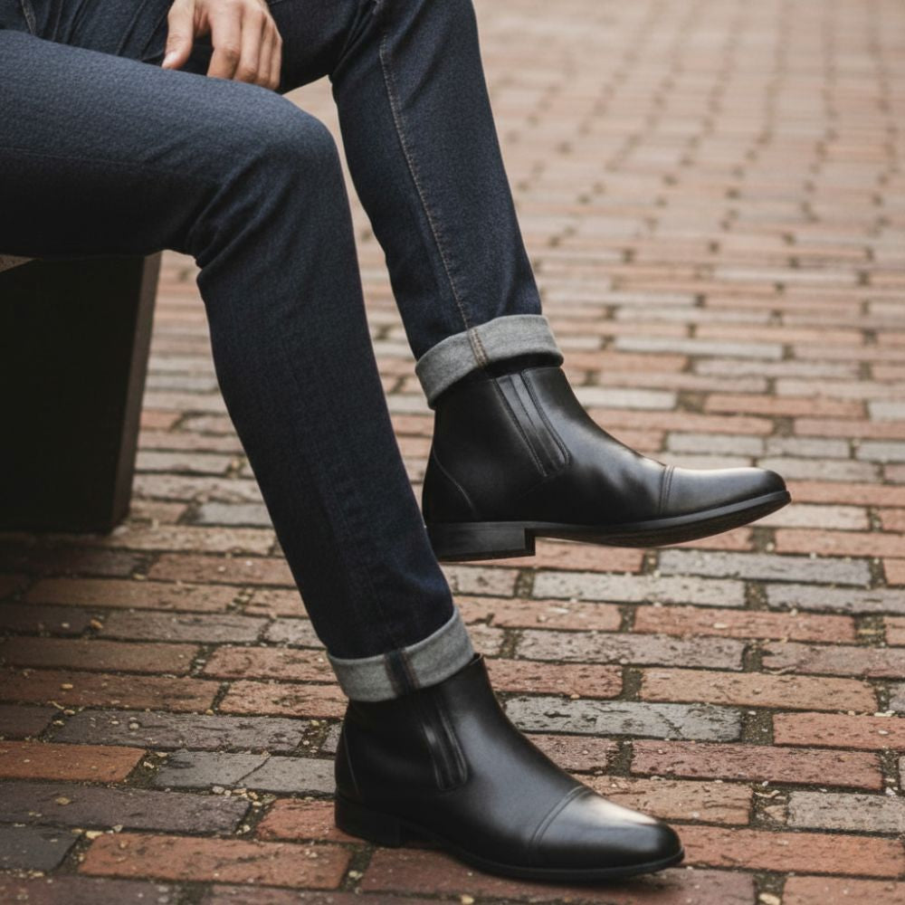 Mr. Ferras Vegan Black 8cm | 3.2 inches Taller Elevated Boots