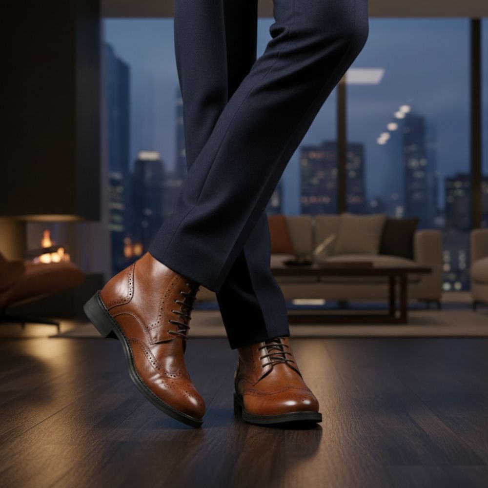 Mr. Ives Brown 7cm | 2.8 inches Taller Brogue Men's Heeled Boots