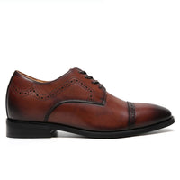 Mr. Mak two-tone brown Derby height-increasing shoes for men, crafted from premium cow leather with 7cm hidden lift, perfect for formal events and professional attire.