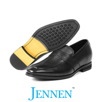 Mr. Deaton 7cm | 2.8 inches Black Leather Slip On Height-Boosting Shoes