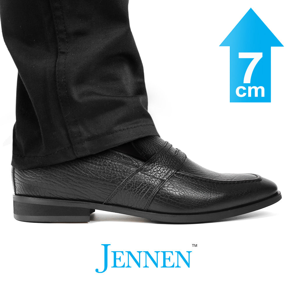 Mr. Deaton 7cm | 2.8 inches Black Leather Slip On Height-Boosting Shoes