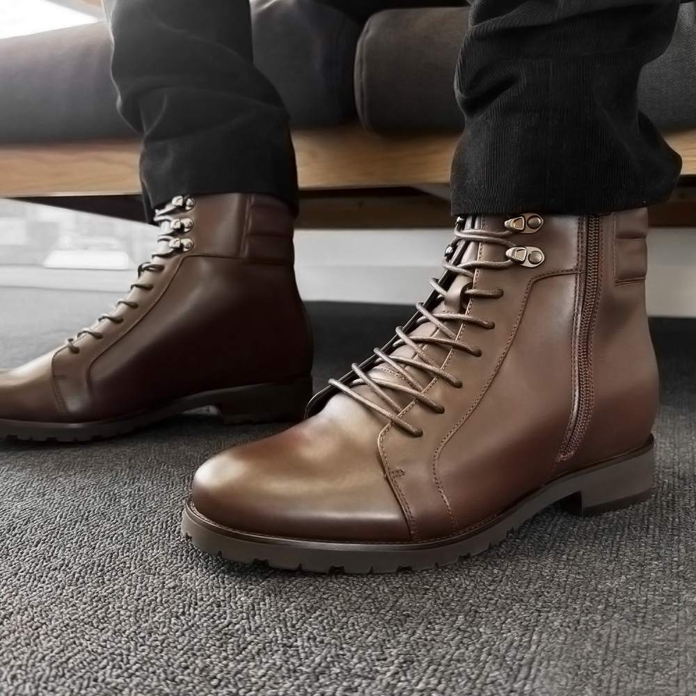 8cm Height Increasing Brown leather boots