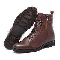 Brown leather men's boots 8cm taller