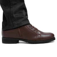 Brown leather men's boots with pants