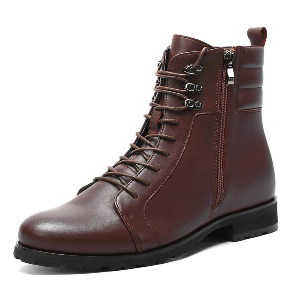 Brown leather men's boots 8cm taller front view