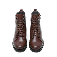 Brown leather men's boots 8cm taller front view