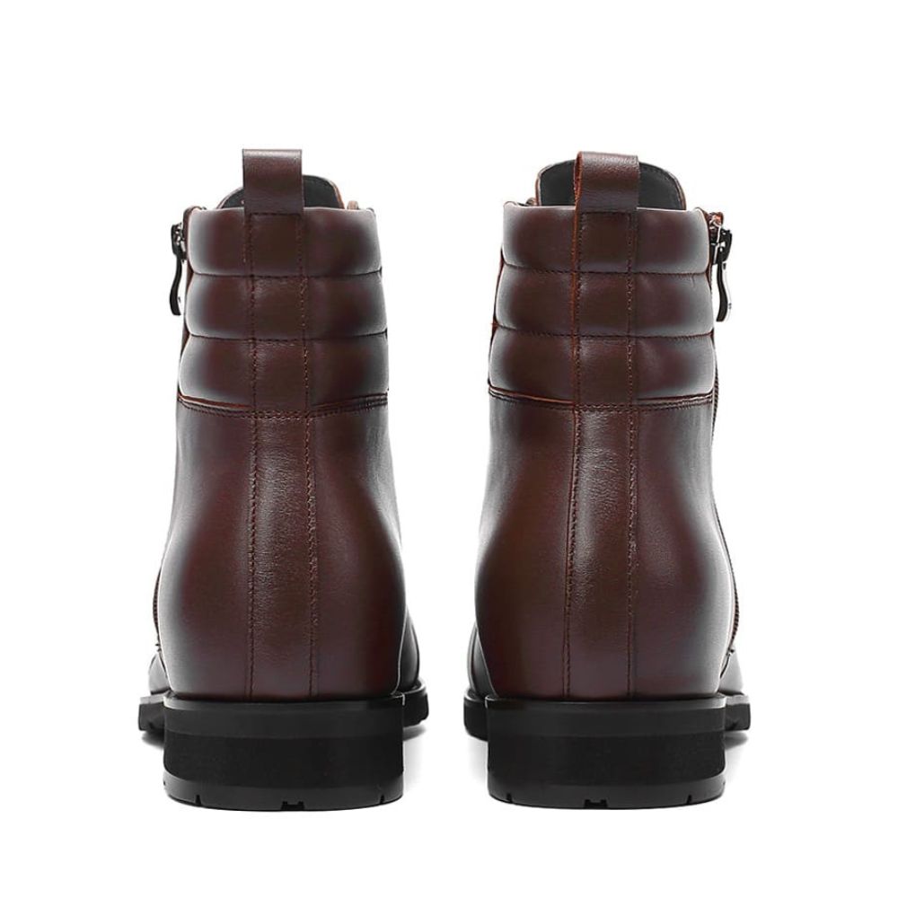 Brown leather men's boots 8cm taller back view