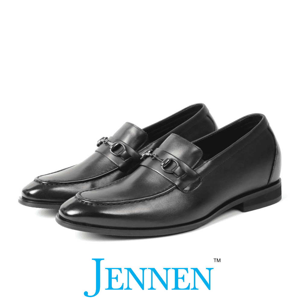 Mr. Caviezel 7cm | 2.8 inches Flat-Platform Black Leather Slip-On Shoes