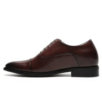 Brown leather dress shoe worn with black pants 7cm  formal style with hidden heel side view