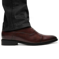 Brown leather dress shoe worn with black pants 7cm height boost