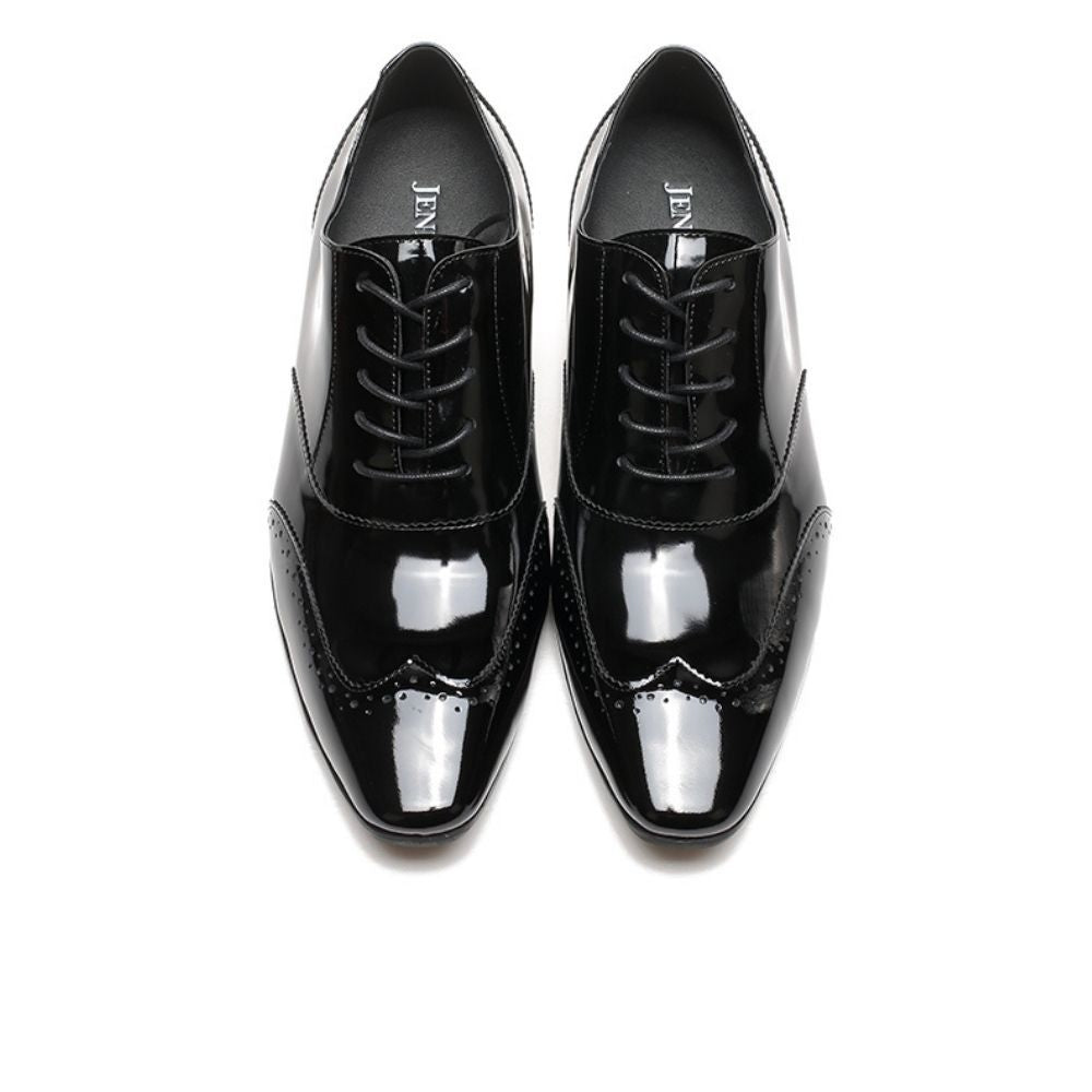 Pair of black patent leather shoes  7cm height top view