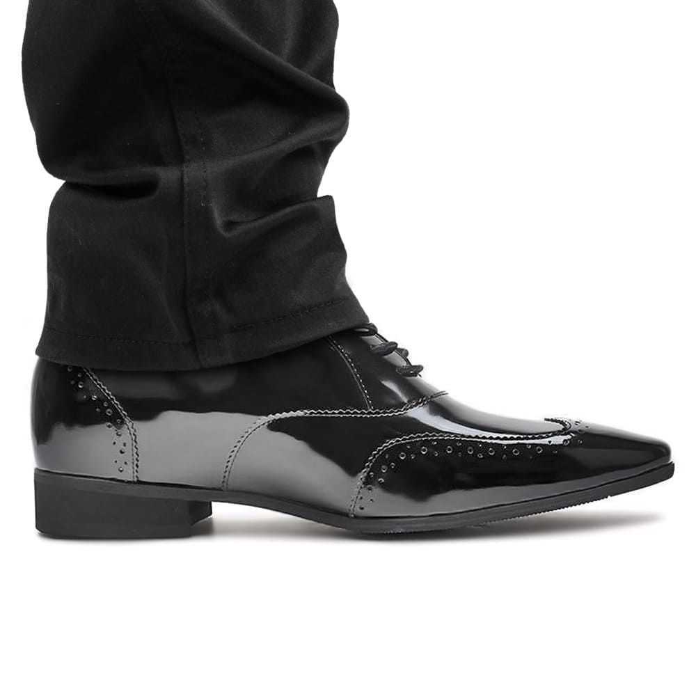  7cm taller Black patent leather  formal elevator footwear for special occasions