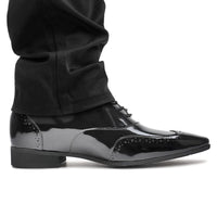 7cm taller Black patent leather  formal elevator footwear for special occasions with pants