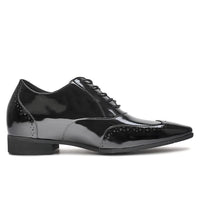 7cm taller Black patent leather  formal elevator footwear for special occasions