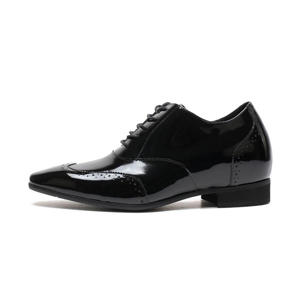 Black shiny leather dress shoe 7cm taller for wedding