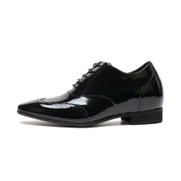 Black shiny leather dress shoe 7cm taller for wedding