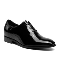 Black shiny leather dress shoe for wedding with hidden heels