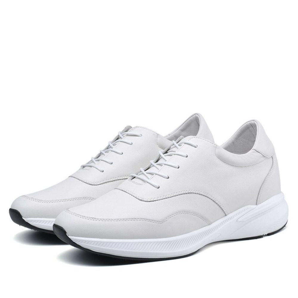 7cm White leather lightweight elevator shoes for everyday wear