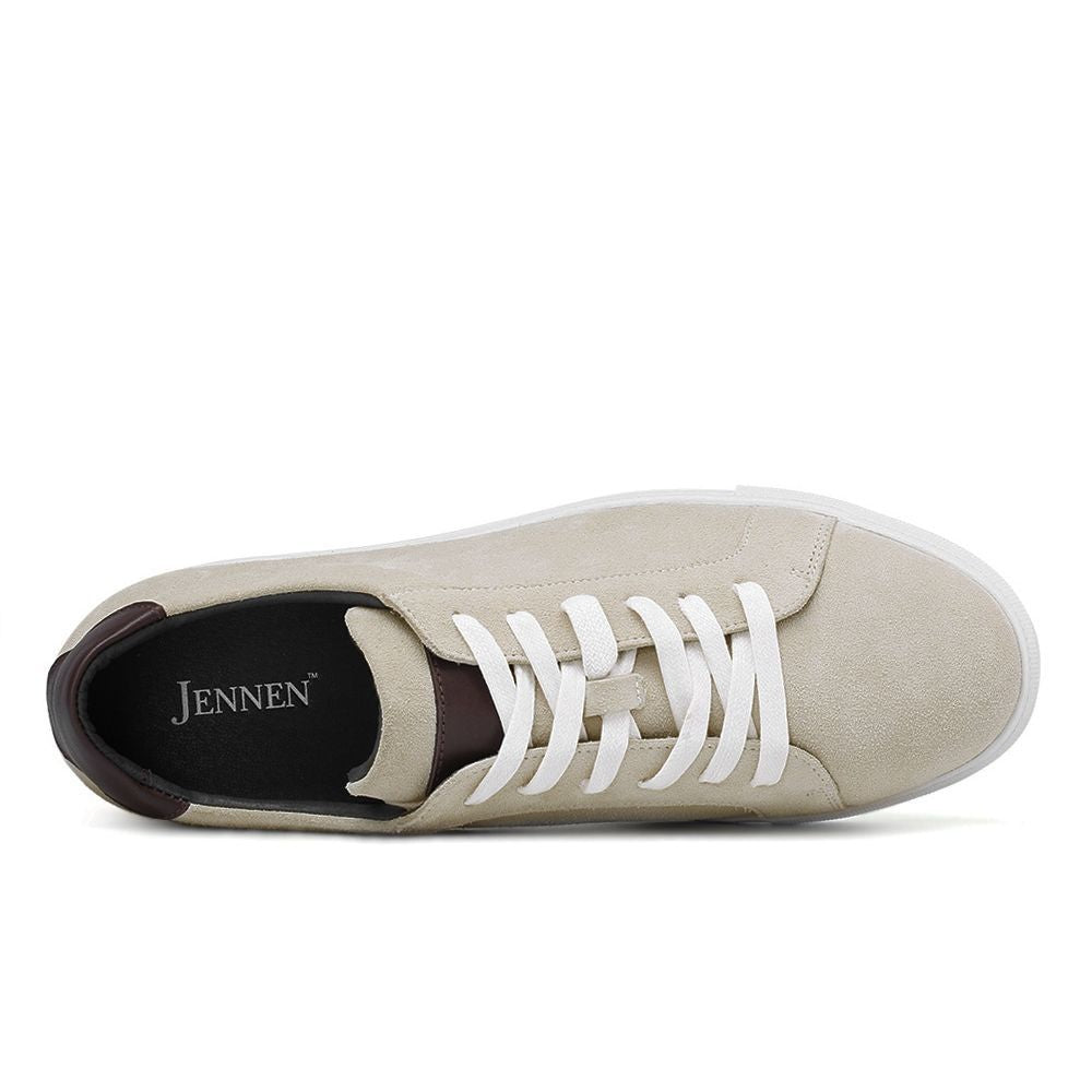 Laced Beige suede sneakers with 7cm hidden height