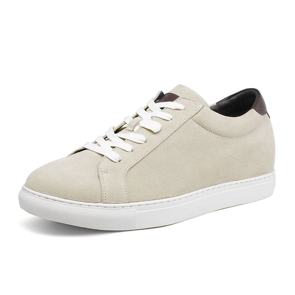 7cm Beige Suede Height Increasing Mens Sneakers