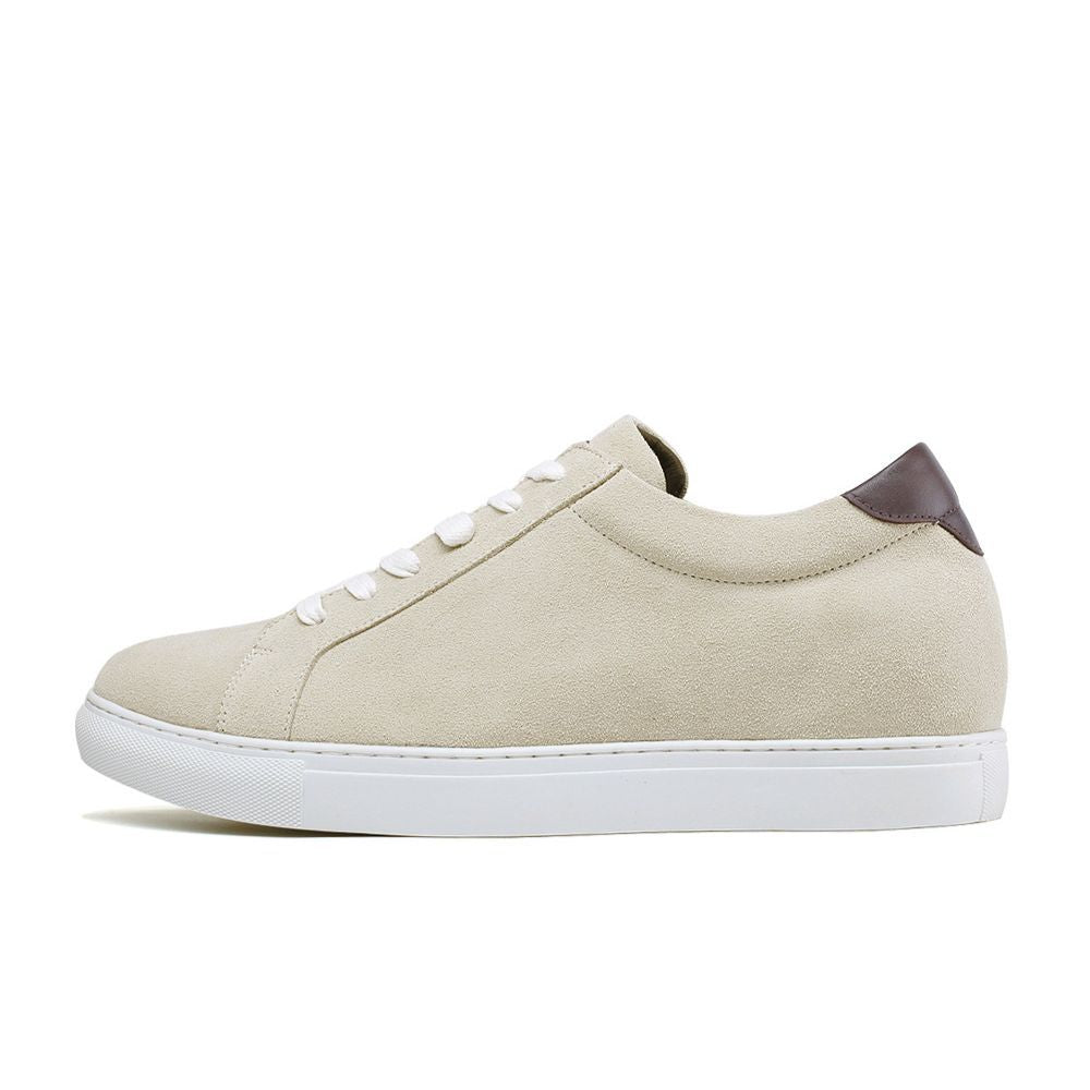 7cm taller Beige suede men's sneakers  stylish and comfortable elevator shoes
