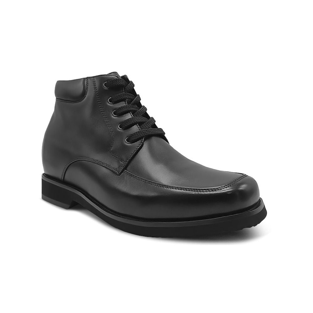 Black leather men's boots 10cm taller	 bold height-increasing elevator shoes