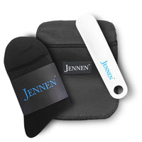 Premium Shoe Care & Comfort Kit | Shoehorn, Microfibre Cloth & Black Socks
