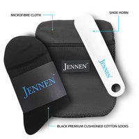 Premium Shoe Care & Comfort Kit | Shoehorn, Microfibre Cloth & Black Socks