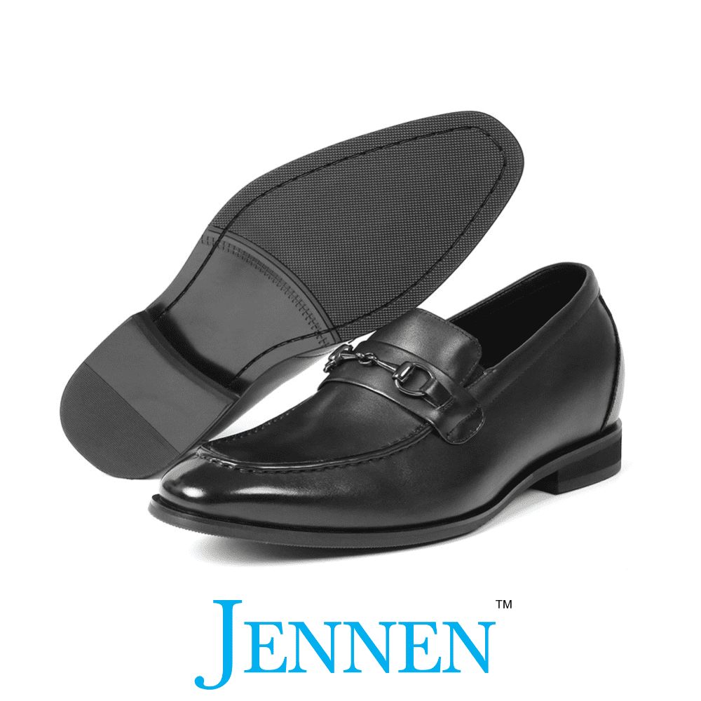 Mr. Caviezel 7cm | 2.8 inches Flat-Platform Black Leather Slip-On Shoes