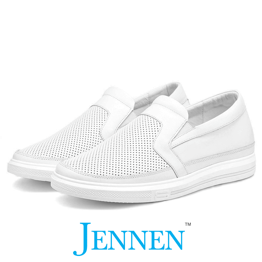 Mr. Bruce Lee 6cm | 2.4 inches Taller Casual White Slip On Elevator Shoes