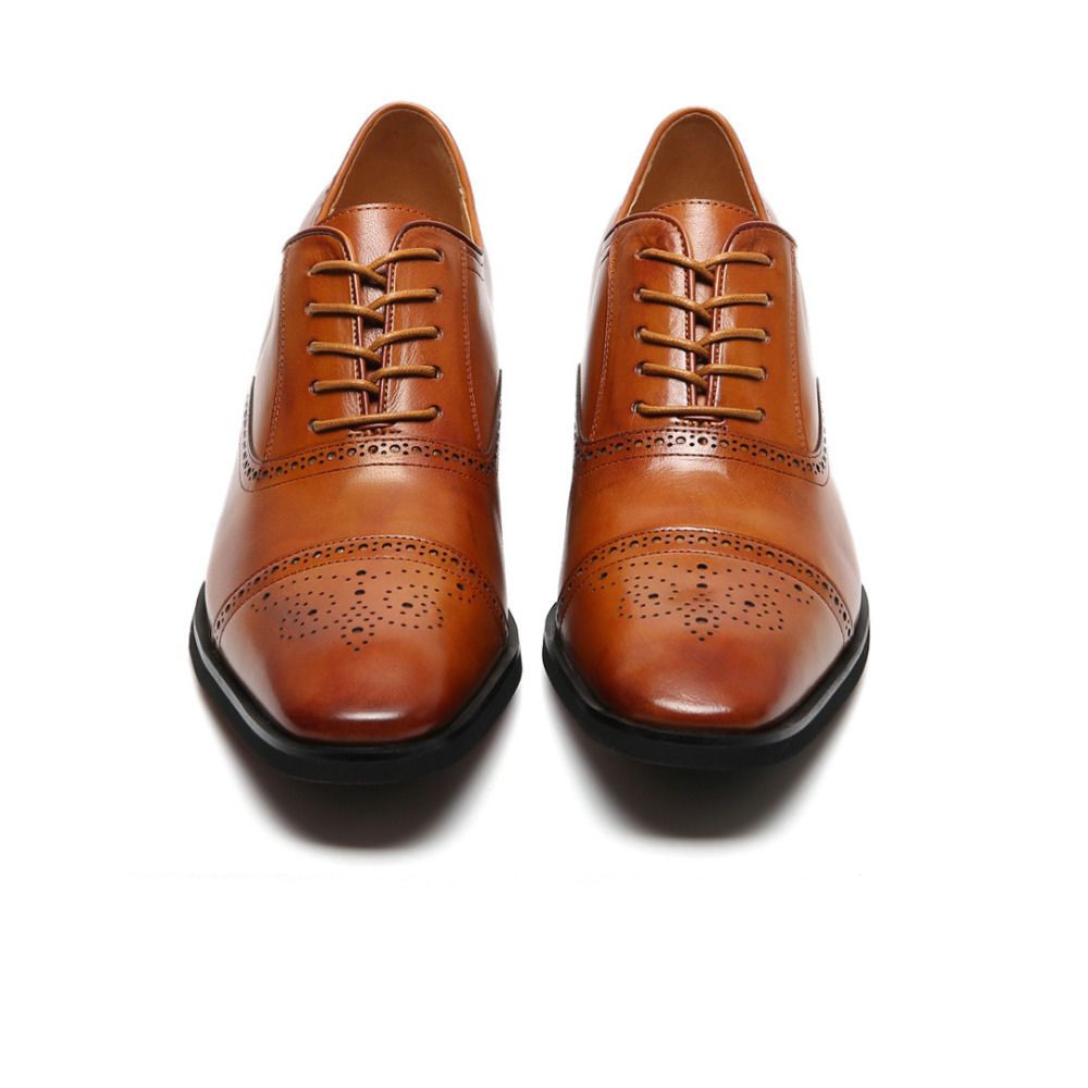 7cm taller brown leather dress shoes for formal wear with hidden insoles
