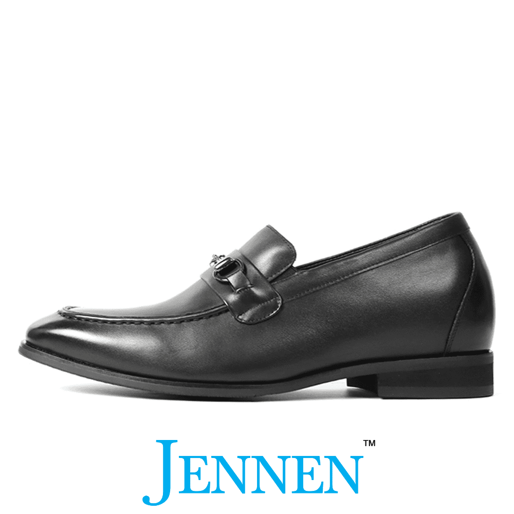 Mr. Caviezel 7cm | 2.8 inches Flat-Platform Black Leather Slip-On Shoes