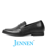 Mr. Deaton 7cm | 2.8 inches Black Leather Slip On Height-Boosting Shoes