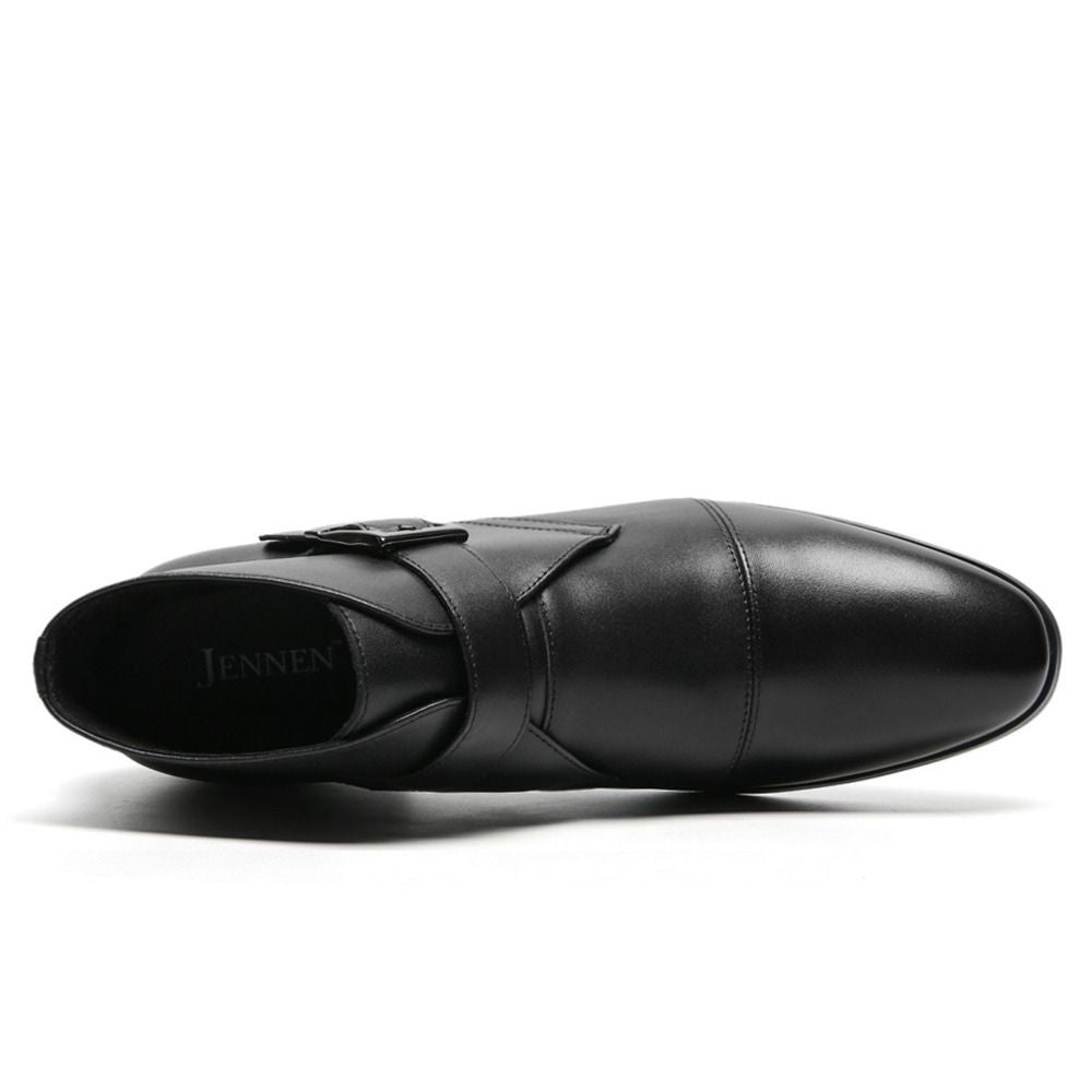 7cm taller Black leather dress boots with hidden height insoles