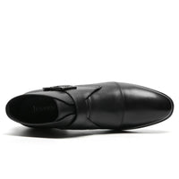 7cm taller Black leather dress boots with hidden height insoles