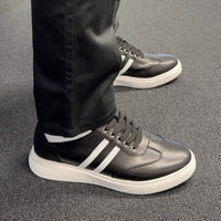 6cm | 2.4 Inches Black Leather Elevator Sneakers |  Casual Leather Elevator Sneakers