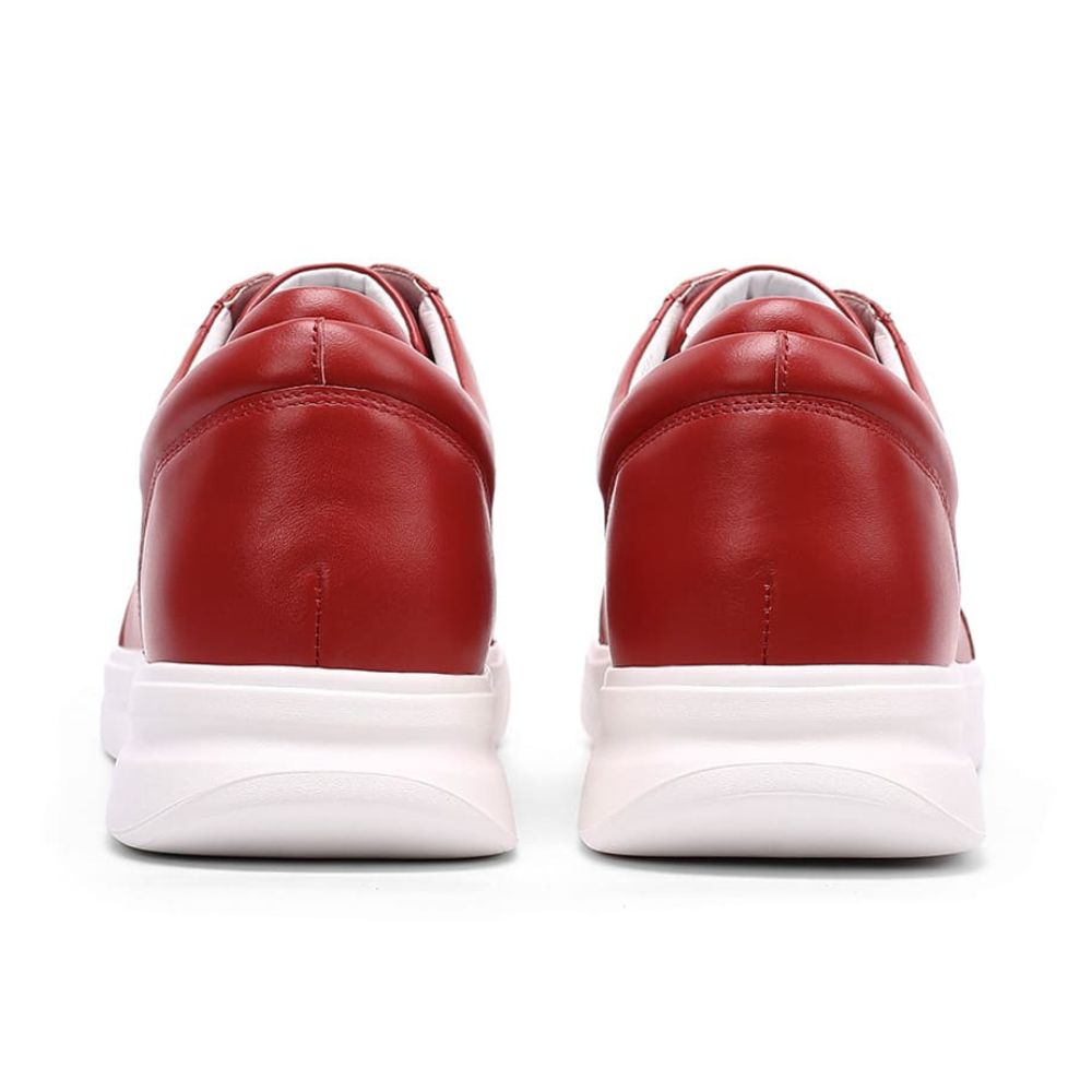 Red JENNEN elevator shoes offering instant 7cm height increase