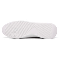 Red low-top elevator sneakers with clean white outsole and height boost