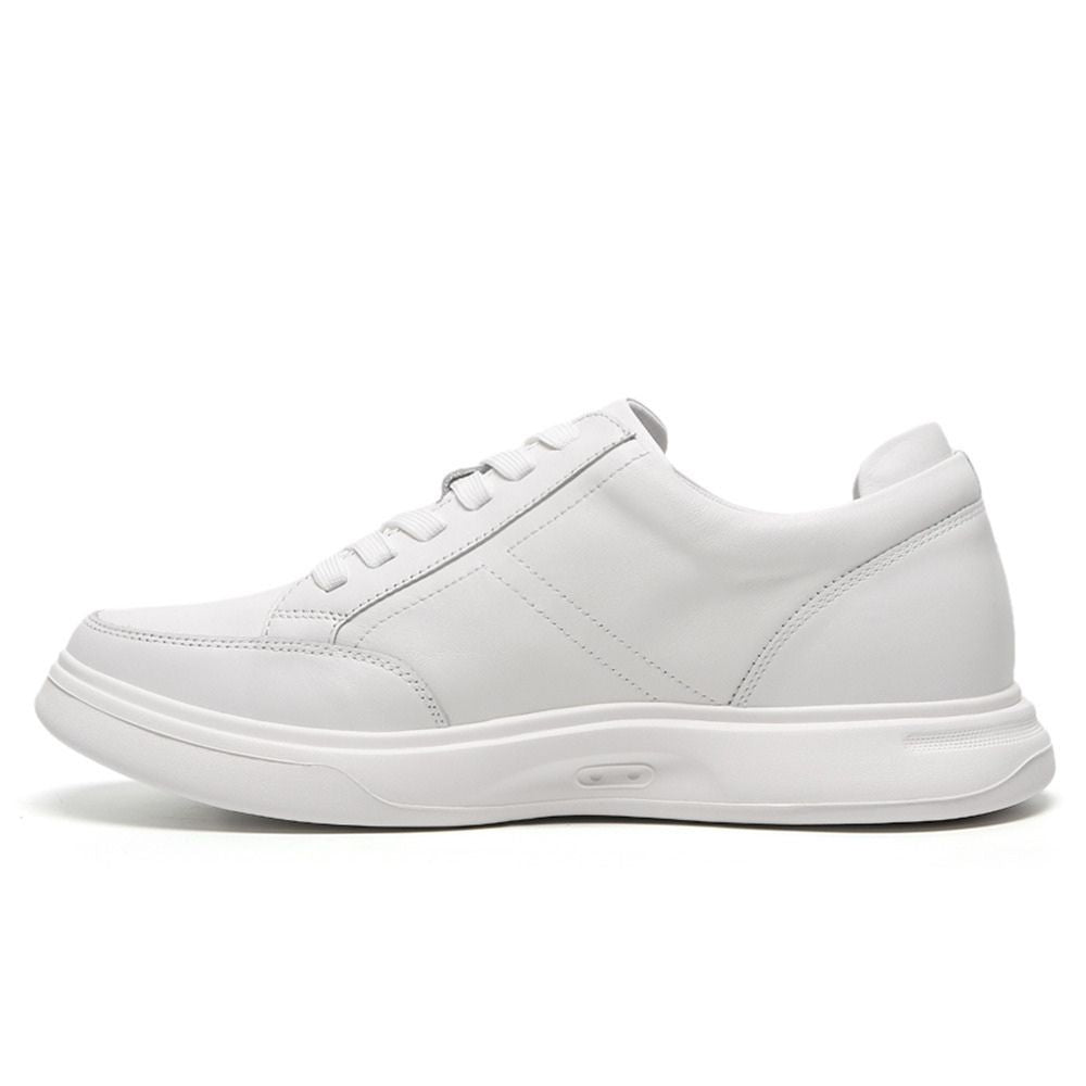All White Leather Sneakers with 7cm Lifts