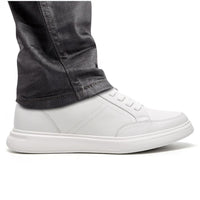 Height Increasing All White Casual Leather Sneakers
