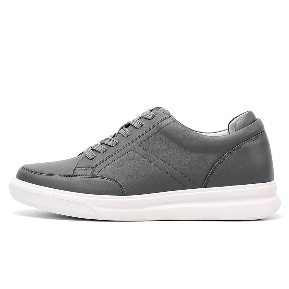 Versatile Leather Dark Grey Sneakers with 7cm hidden heels